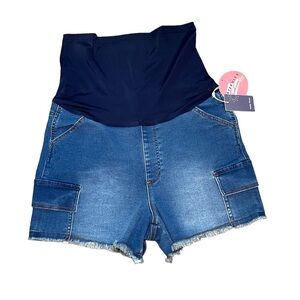 Indigo Rising Maternity Over Belly Blue Denim Jean Shorts Women’s Size: Large